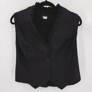 Vintage Black Ruffle Trim Vest Peplum Tie Waistcoat Length Vintage Made in USA